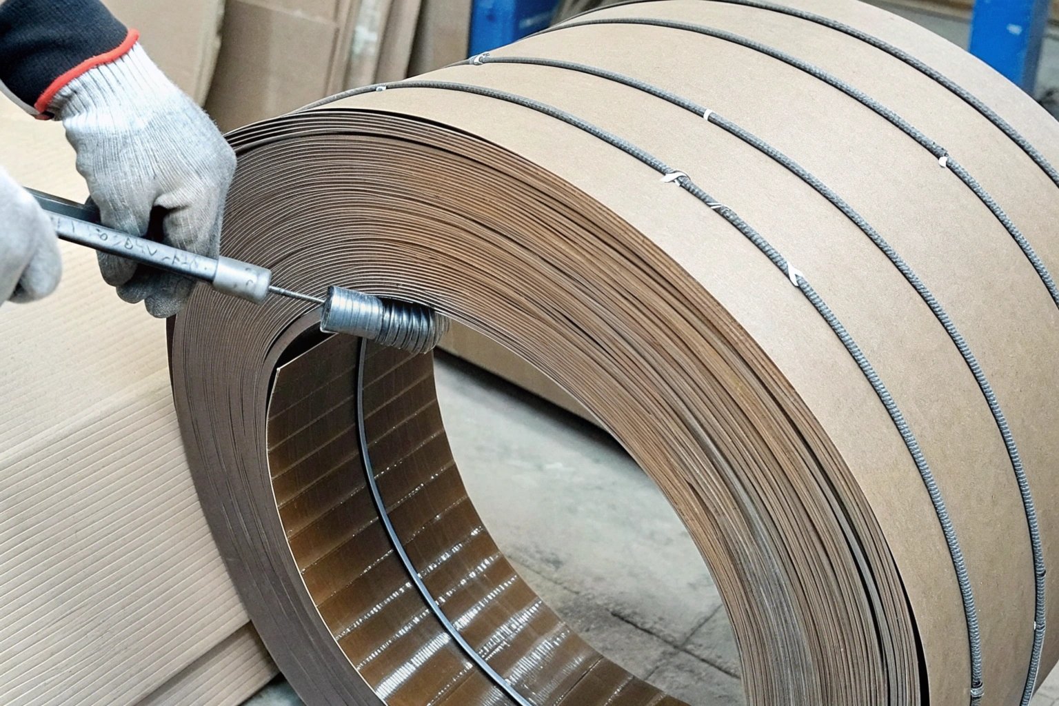 Steel strapping and corner protection on tin plate coils