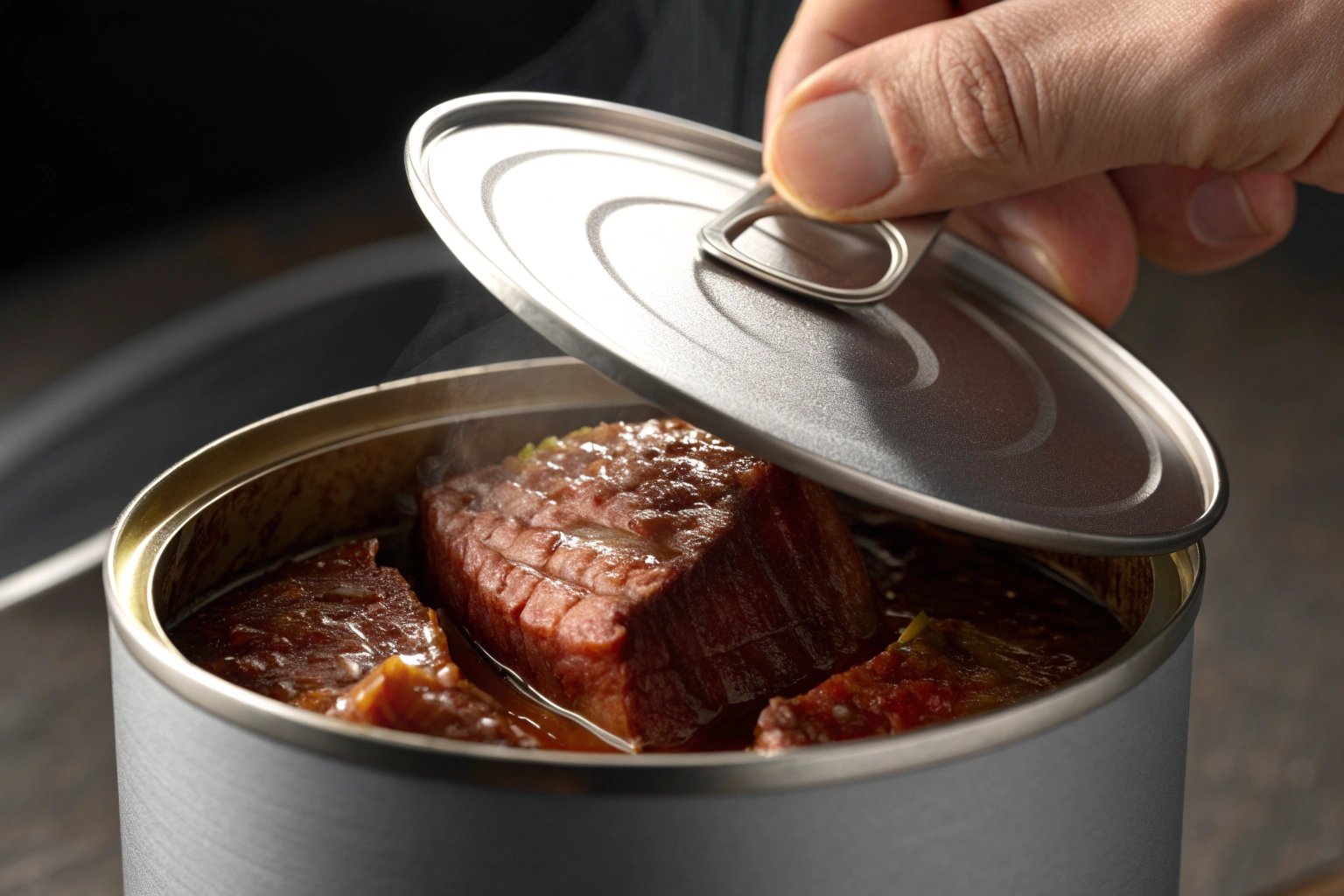 Industrial meat canning process with tinplate lids