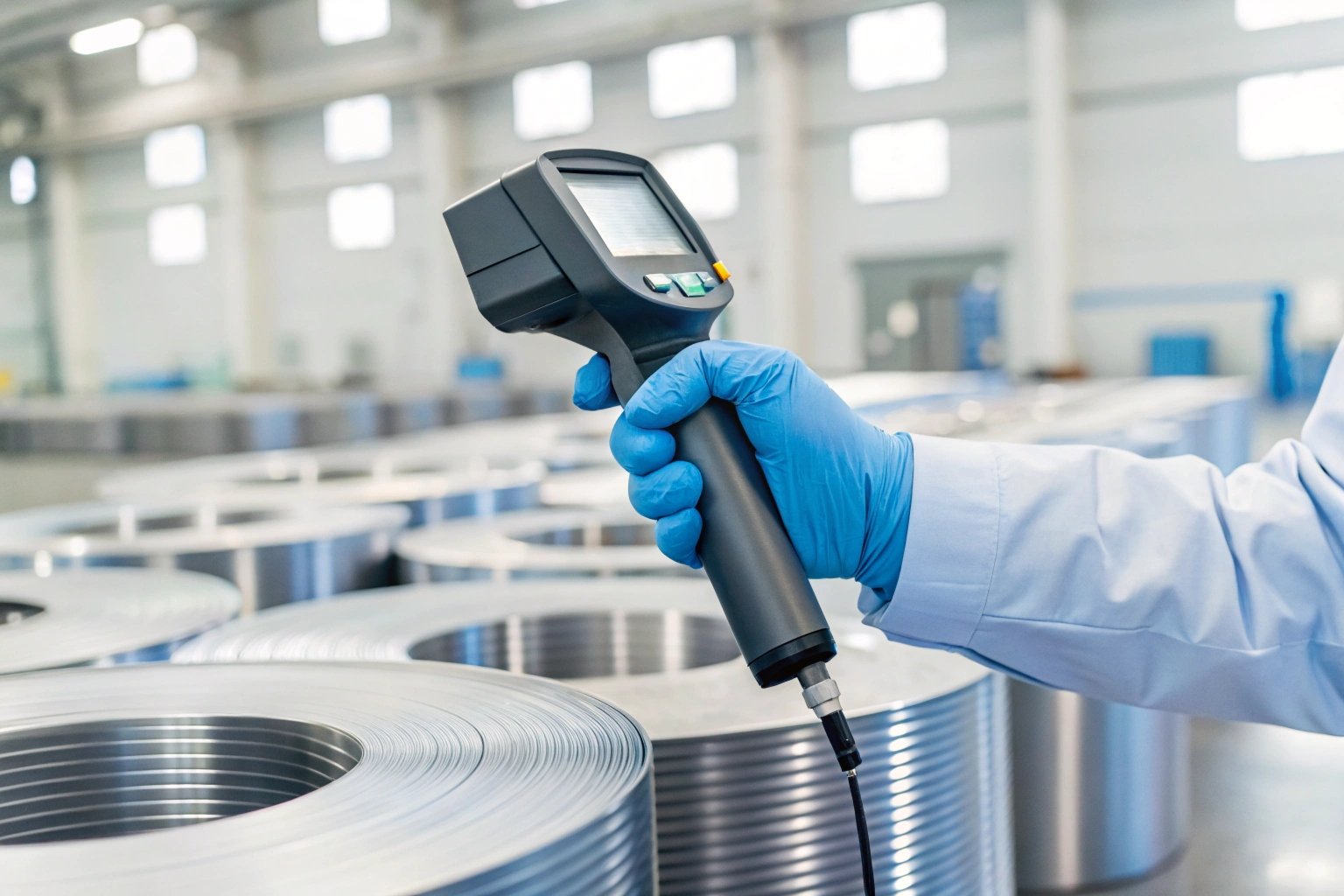 Laboratory technician testing tinplate coating