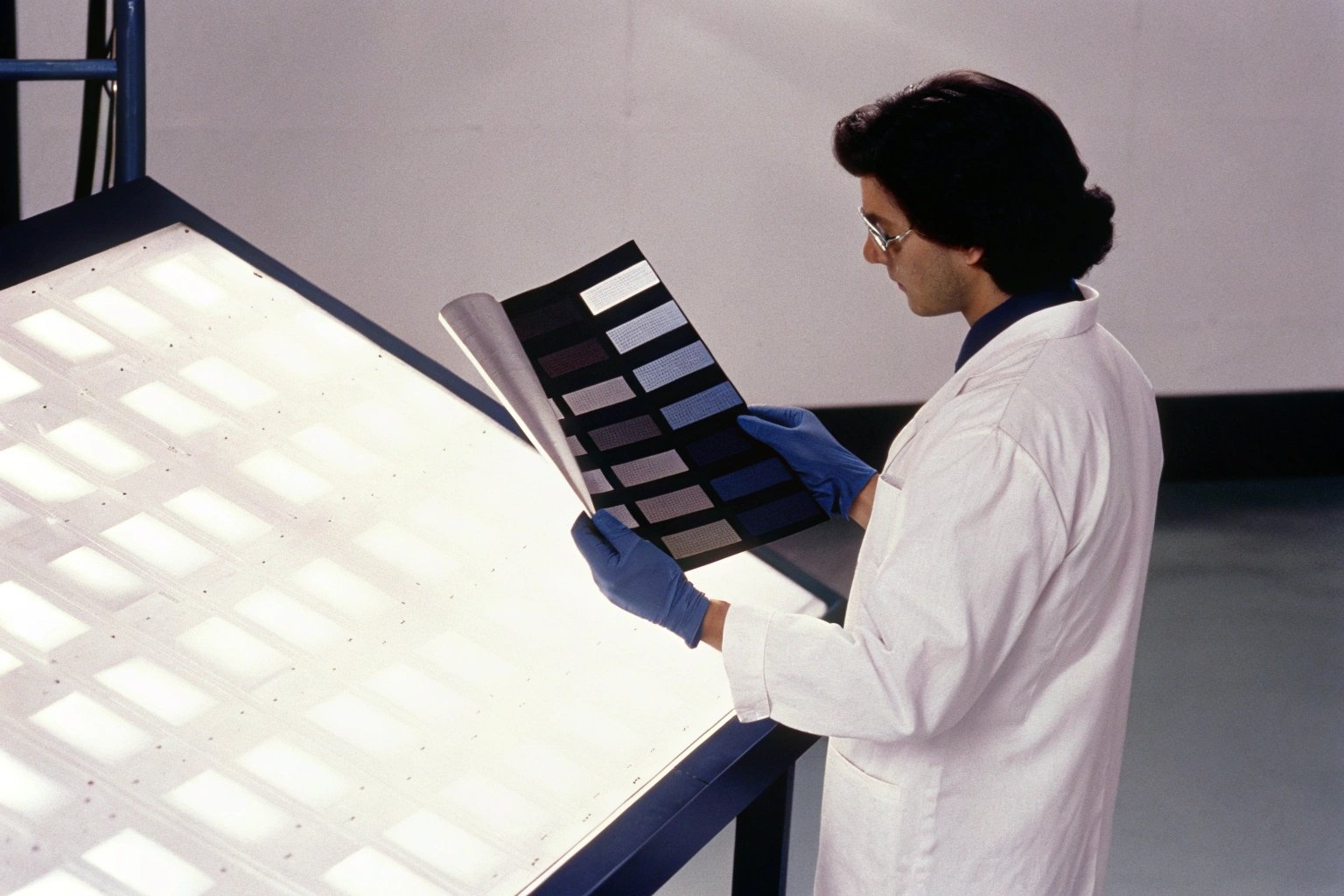 Pantone color chips compared against printed tinplate sheets