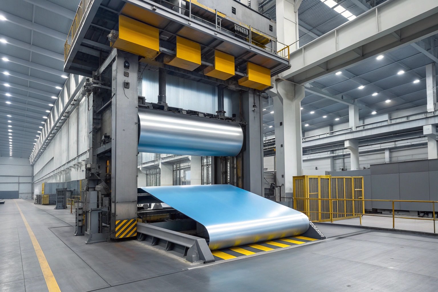 Industrial stamping machine processing metal sheets