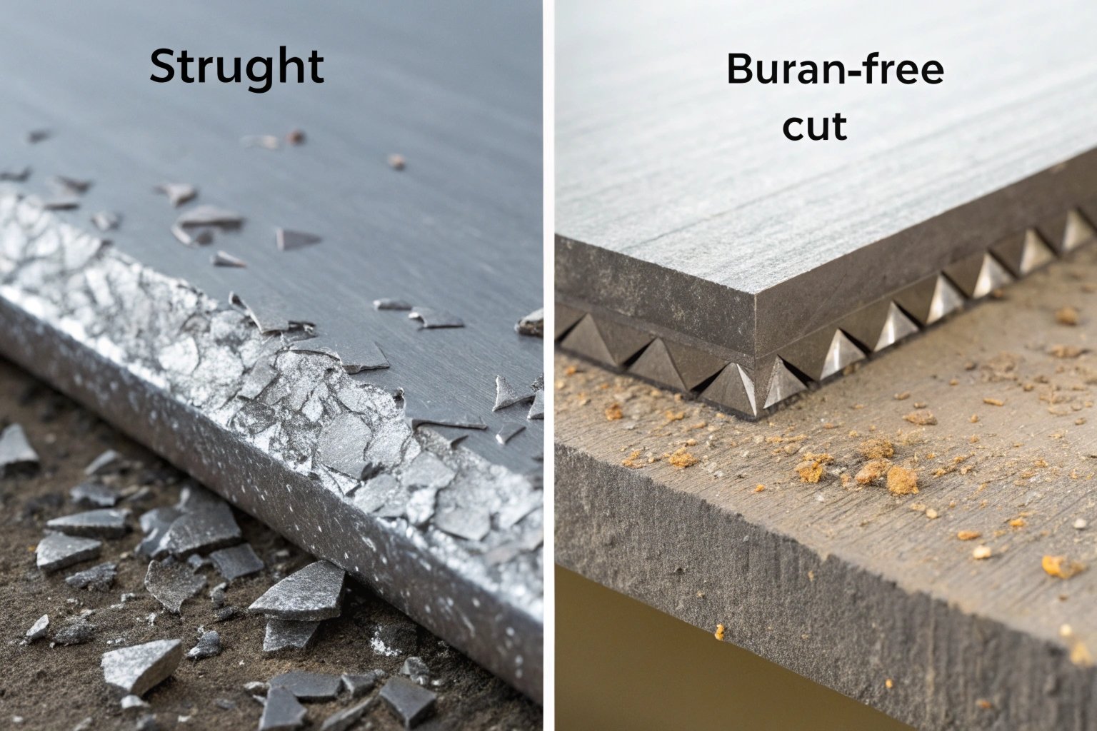 Close up microscope view of tinplate edge quality burrs vs smooth cut