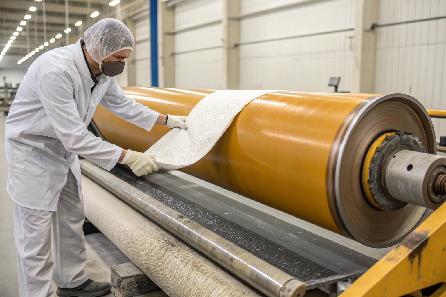 Worker maintaining a decoiler machine