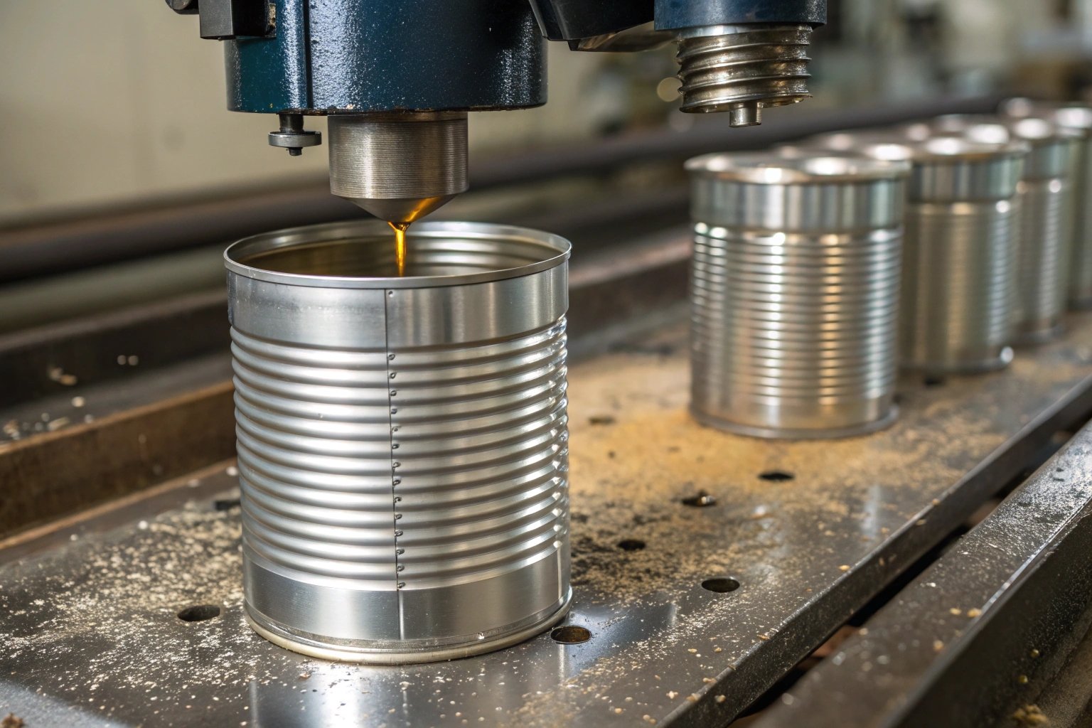 Close up of can beading process showing stress points