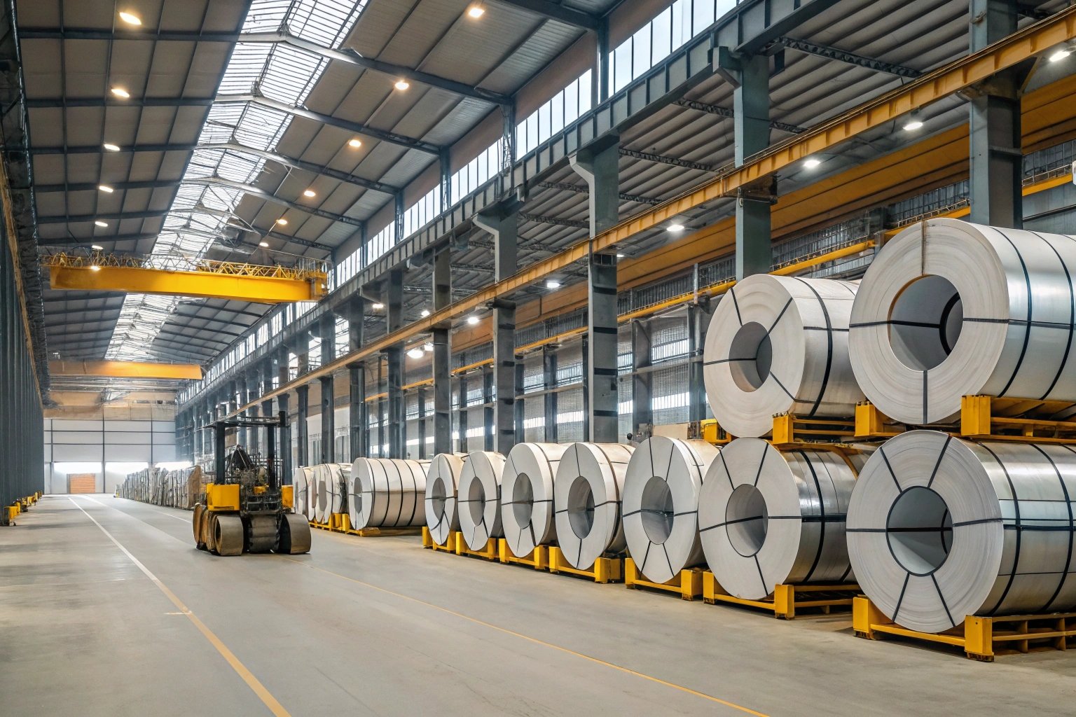 Worker checking inventory levels of tinplate coils
